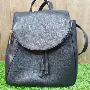 Kate Spade LEILA - Medium Flap Pebbled BLACK Leather Backpack - EUC